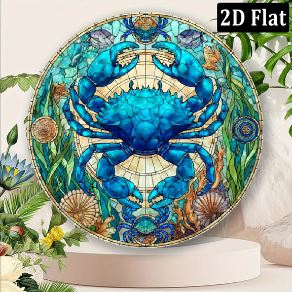 2D Flat, 1pc 8x8inch Aluminum Charming Crab 8 2D Wall Art - Perfect for Garage, Farmhouse, Porch, Living Room, Bedroom, Garden, Office Outdoor Decor - Ideal Holiday Gift