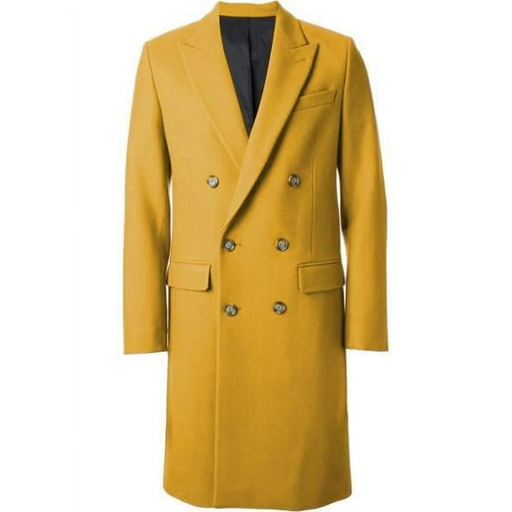 Men's Gold 44Inch Long Double Breasted Overcoat Winter Men's Topcoat Sale