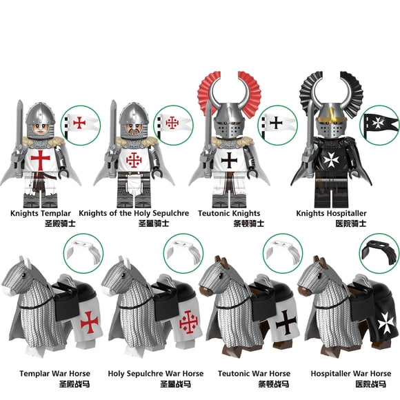 Caballero Medieval 8 Figuras de Bloques de Construcción – Set de Soldados Templarios y Caballos de Guerra, Juguete de Rompecabezas para Coleccionistas y Niños