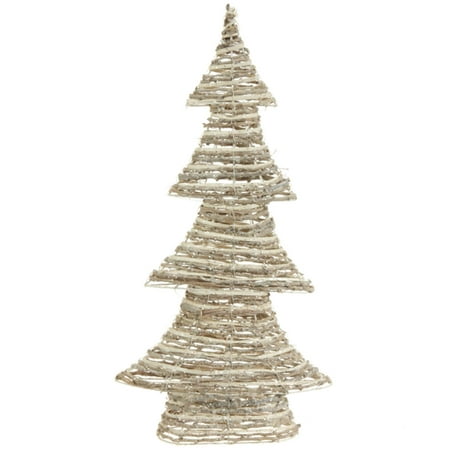 24" Winter Light Brown and White Glittered Rattan Decorative Christmas Tree - Unlit