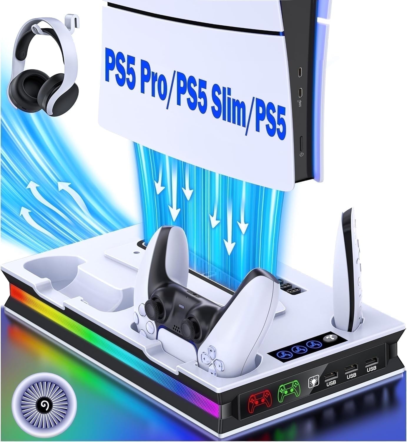 AGPTEK PS4 Vertical Stand with Cooling Fan Dual Controllers for