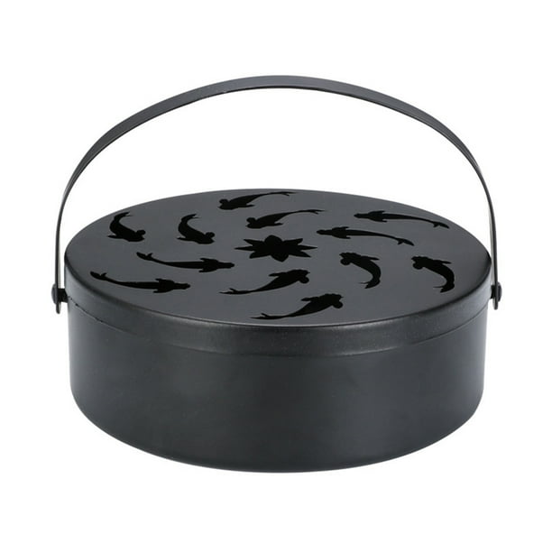 Soporte de espiral de hierro para mosquitos, caja hueca para espiral de mosquitos, incienso redondo con asa