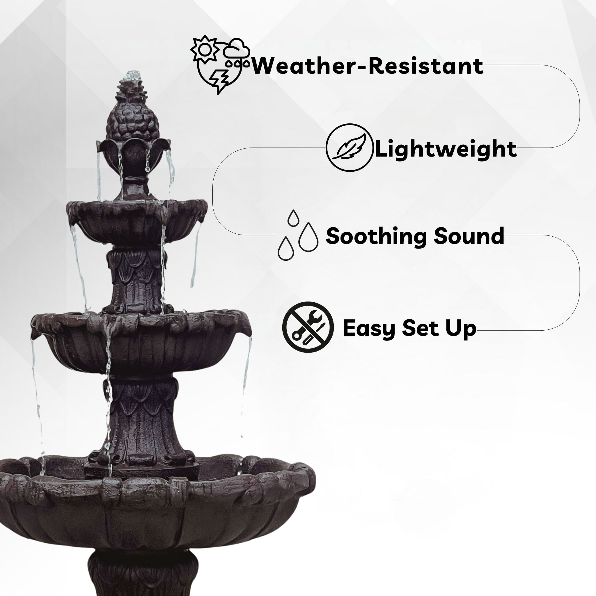 58.3" 3-Tier Electric Outdoor Freestanding Water Fountain - Classic Leaf Design, Brown Resin with Pump