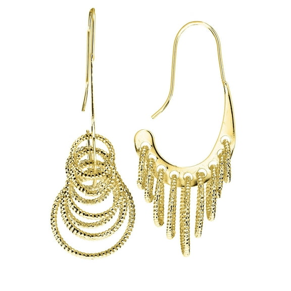 X & O Women's 14K Yellow Gold Plated Multi-Ring Dangle Earrings