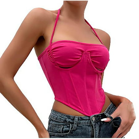 

Summer Savings Clearance 2023! Tube Tops for Women Bandeau Summer Solid Color Corset V Crew Neck Sleeveless Camisole