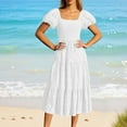 thumbnail image 5 of Zpanxa Square Neck Maxi Dress Women Eyelet Puff Sleeve Smocked Waist Bohemian Ruffle Tiered Summer Dress, 5 of 5
