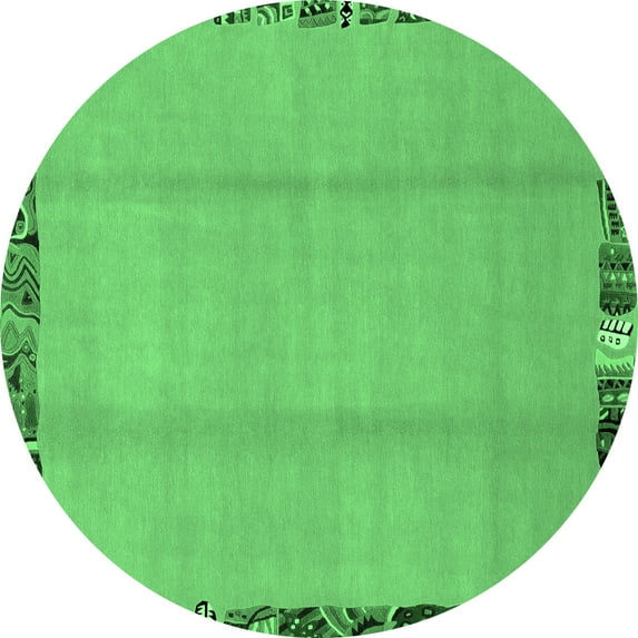 Ahgly Company Indoor Round Abstract Emerald Green Modern Area Rugs, 8' Round