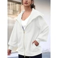 thumbnail image 4 of Arvbitana Women's Lightweight Zipper Sweatshirt Solid Color Long Sleeve Lapel Hoodie Jacket Coat Ladies Casual Loose Outerwear Streetwear, 4 of 5