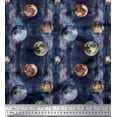 thumbnail image 1 of Soimoi Blue Polyester Crepe Fabric Moon & Planet Galaxy Decor Fabric Printed BTY 52 Inch Wide, 1 of 3