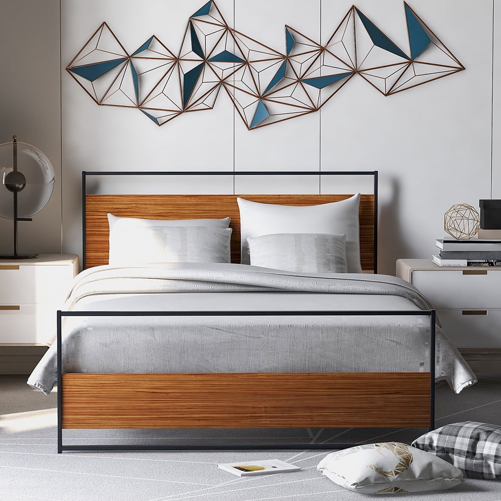 Kepooman Full Size Metal and Wood Platform Bed Frame with Headboard & Footboard for Bedroom, 78"L x 54"W x 37"H, Black Kepooman Full Size Metal and Wood Platform Bed Frame with Headboard & Footboard for Bedroom, 78"L x 54"W x 37"H, Black