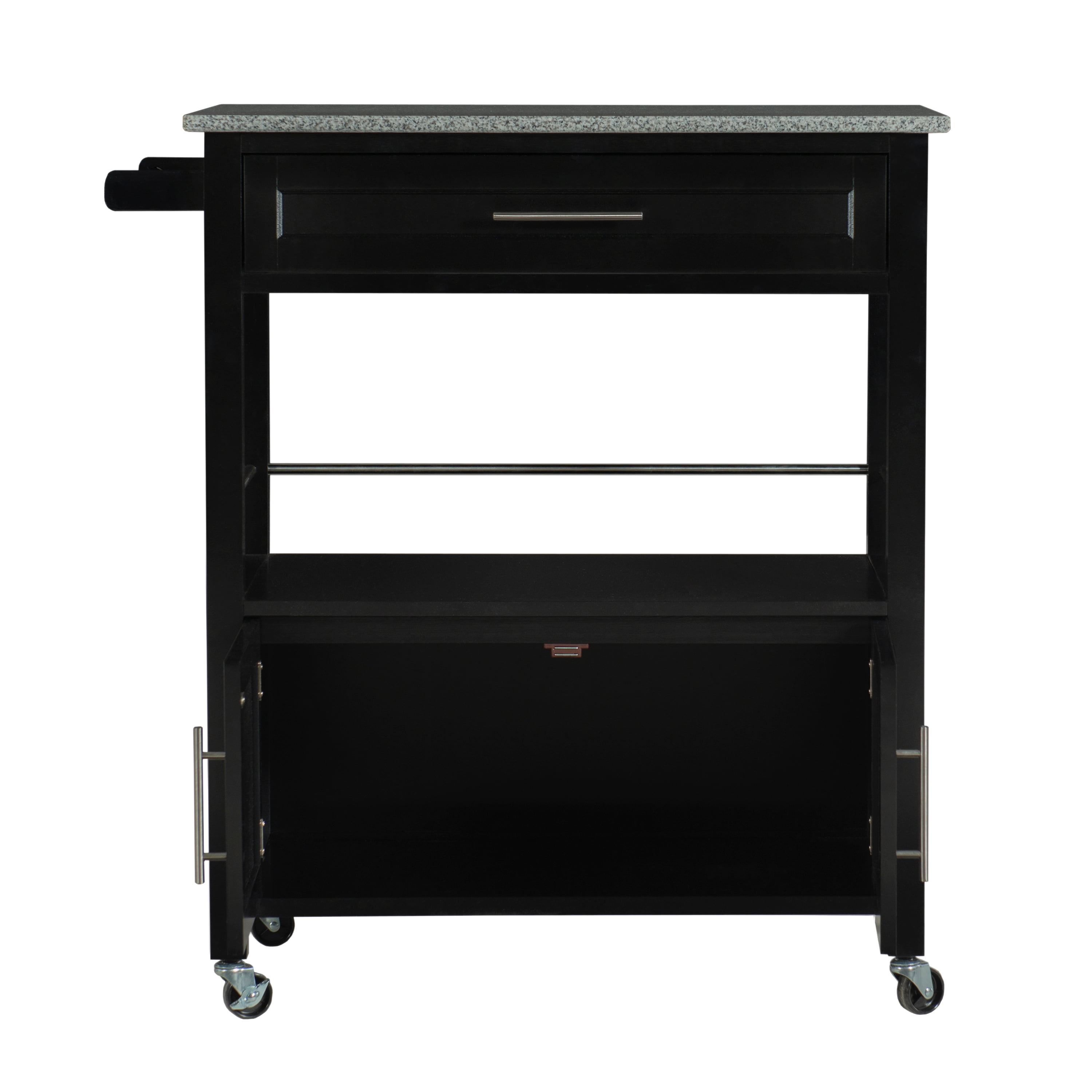 Linon Judith 2-Tier Mobile Serving Cart with Gray & White Speckled Granite Top, 33.5" Length, Black