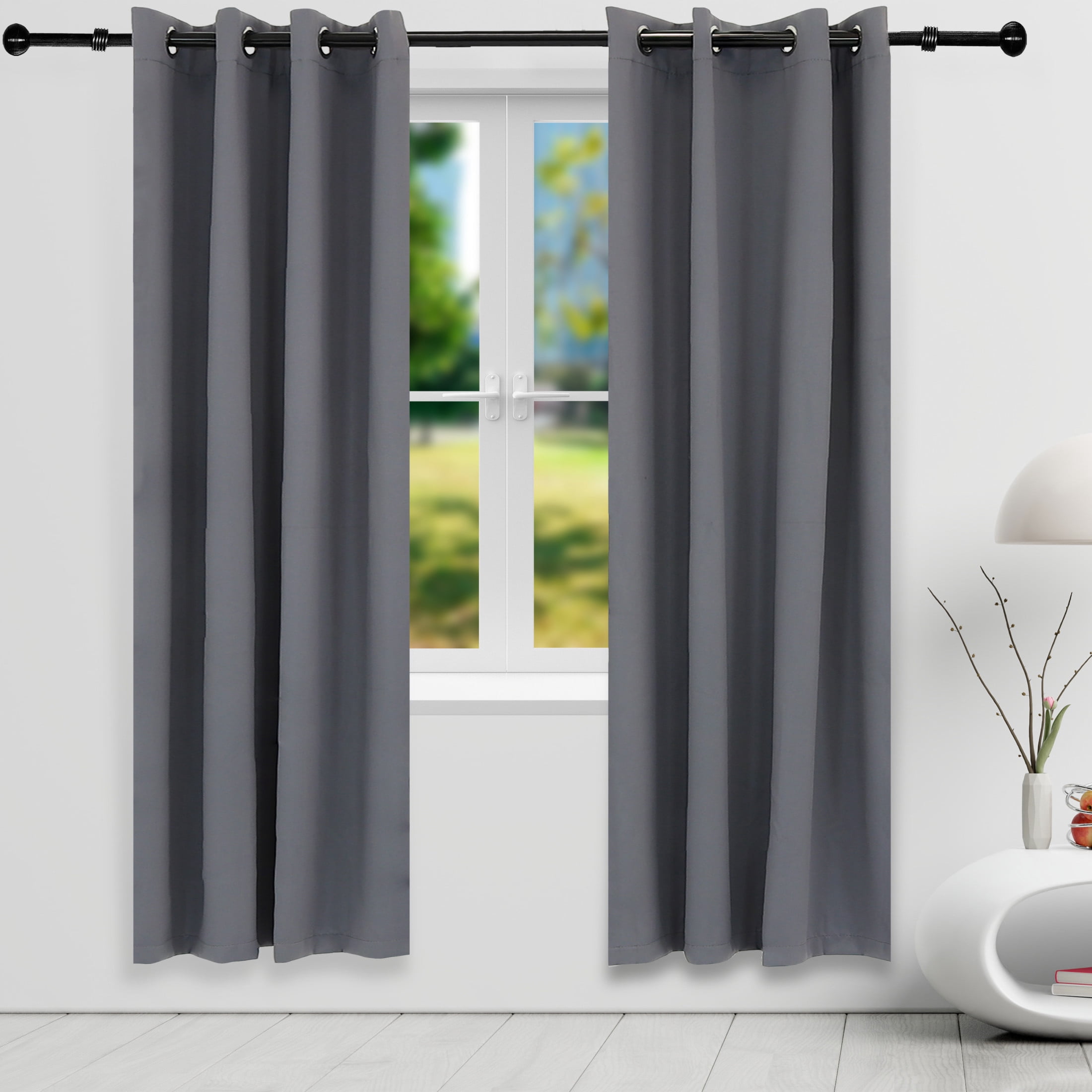 Sunnydaze Modern 2-Piece Gray Solid Blackout Indoor or Outdoor Curtain Set
