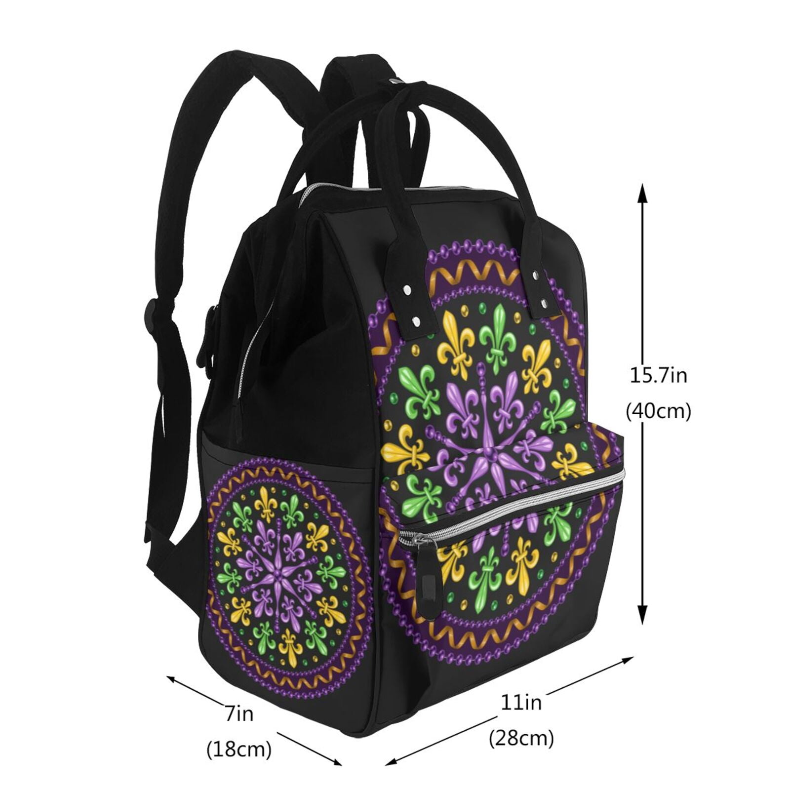 Ratiio Mardi Gras5 Mummy Backpack - Waterproof Twill Canvas, Large Capacity Diaper Bag with Multiple Pockets and Adjustable Straps