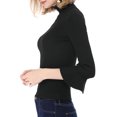 thumbnail image 4 of INSPIRE CHIC Women's Turtle Neck 3/4 Ruffle Sleeves Pullover Slim Rib Knit Sweater L Black, 4 of 8