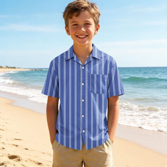 Boys' Short Sleeve T-Shirt with Turn-Down Collar for Summer Play