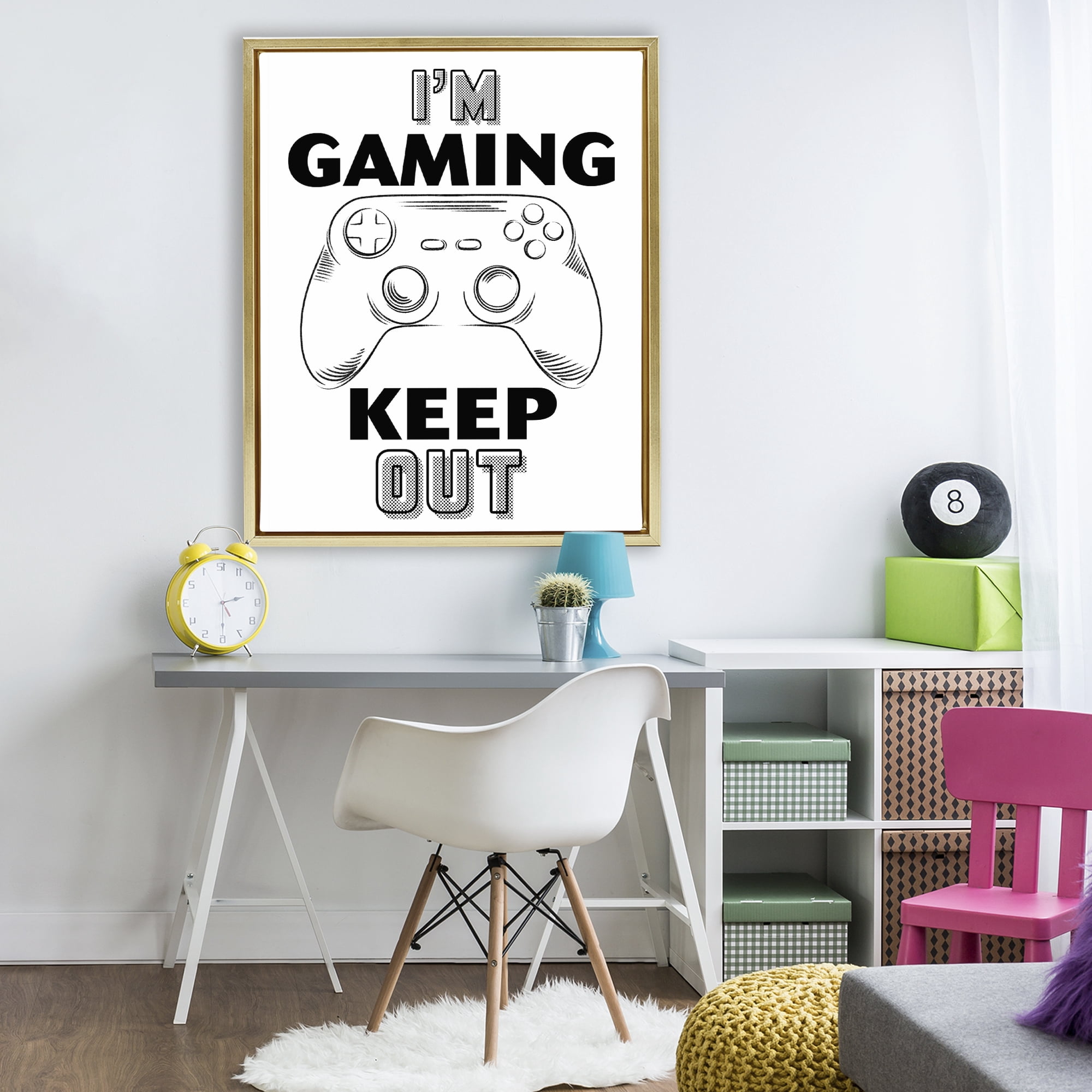 Stupell Industries Gaming Keep Out Gold Framed Floater Canvas Wall Art, design by Marcus Prime