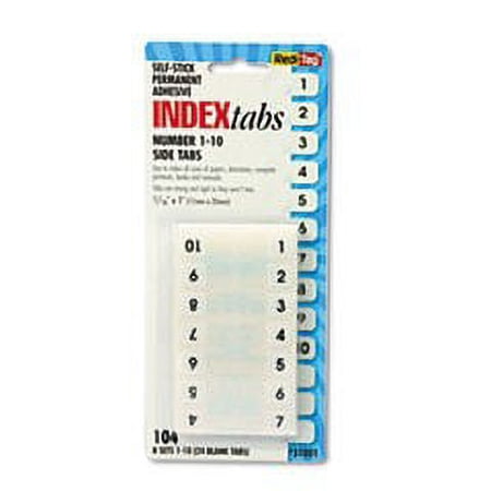 Redi-Tag Permanent Numbered Tab Indexes - 104 per pack - White Tab-3PK