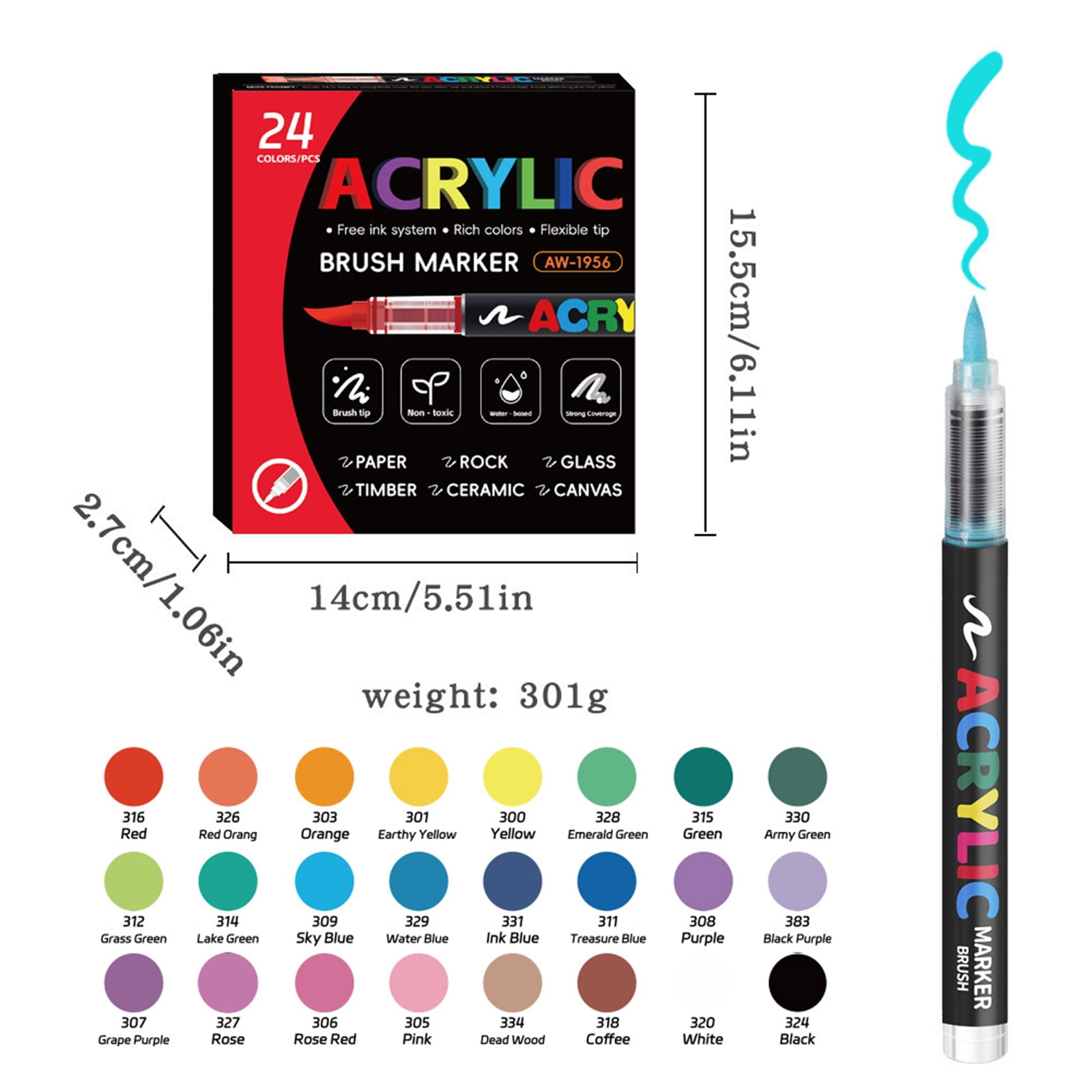 Liquid Acrylic Marker Soft Brush Tip Acrylic Paint Pen for Card Making Journaling Drawing on Paper Canvas Stone