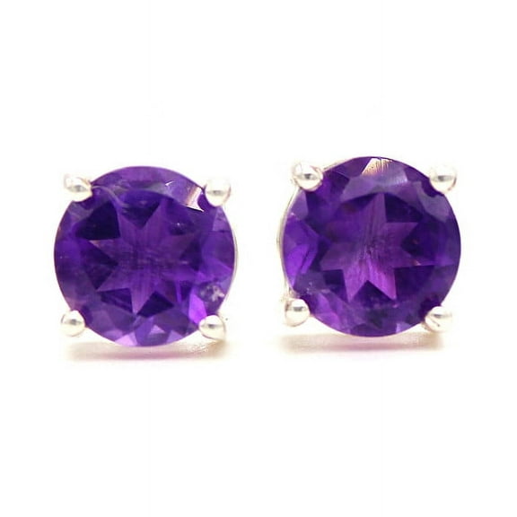 Purple Amethyst Round Stud Earrings For Women 925 Sterling Silver Flatback Stud Earrings Solitaire Earrings Birthstone Earrings