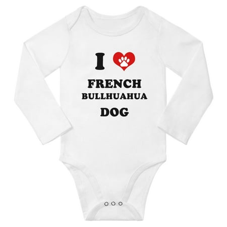 

I Heart French Bullhuahua Dog Cute Baby Long Clothes Unisex (White 6-12 Months)