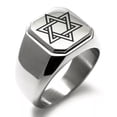 thumbnail image 2 of Tioneer Stainless Steel Interlocking Hexagram Star of David Engraved Hexagon Crest Flat Top Biker Style Polished Ring, 2 of 4