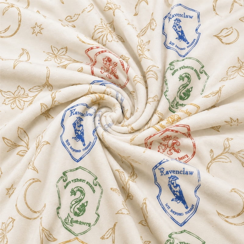 Harry Potter House Pattern Silk Touch Mink Velvet Throw with Leather Patch, 60x70 inches