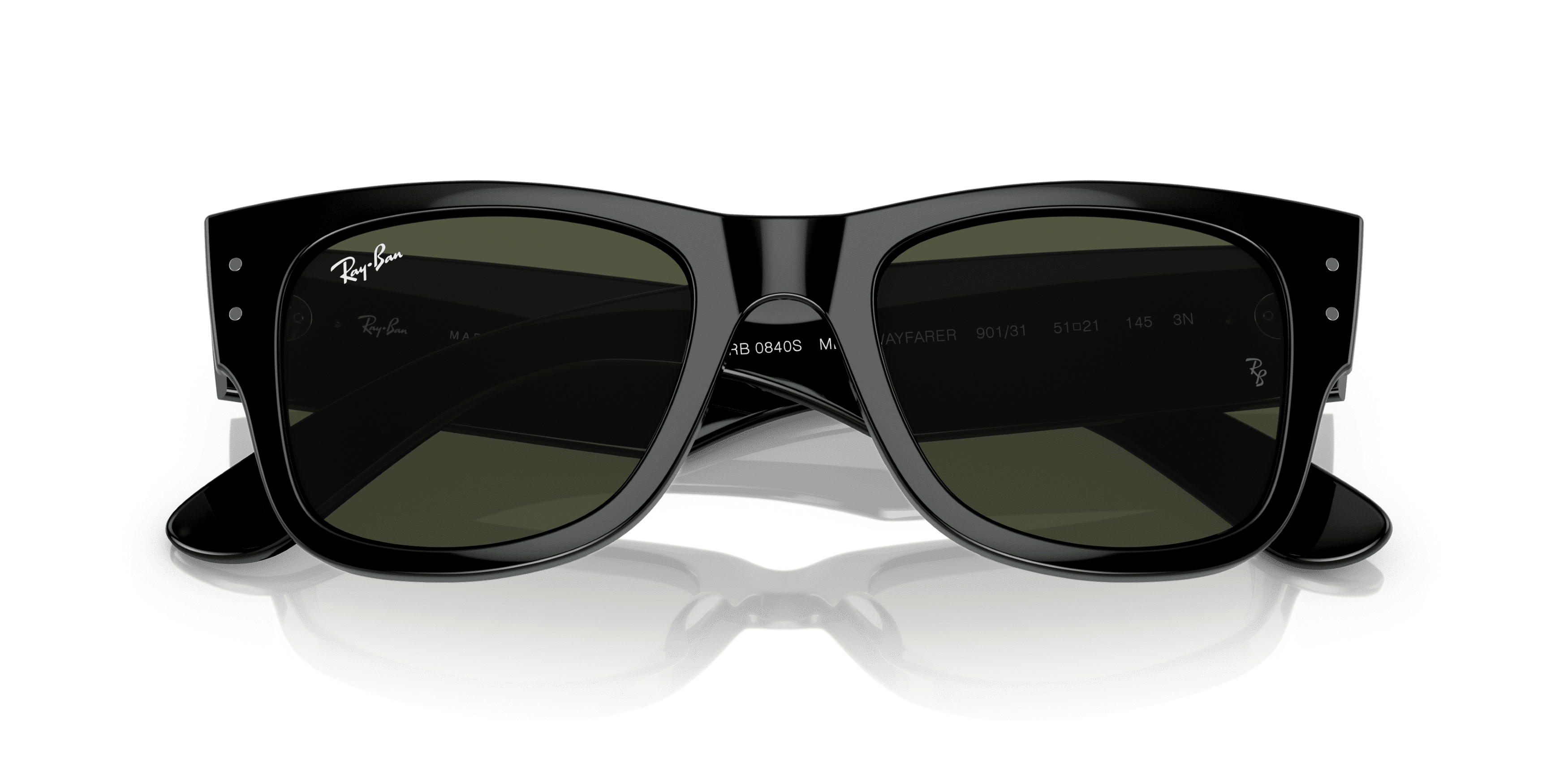 Ray-Ban Mega Wayfarer Sunglasses, Bold Square Eyeglasses with Case, Black/Green, Size 51