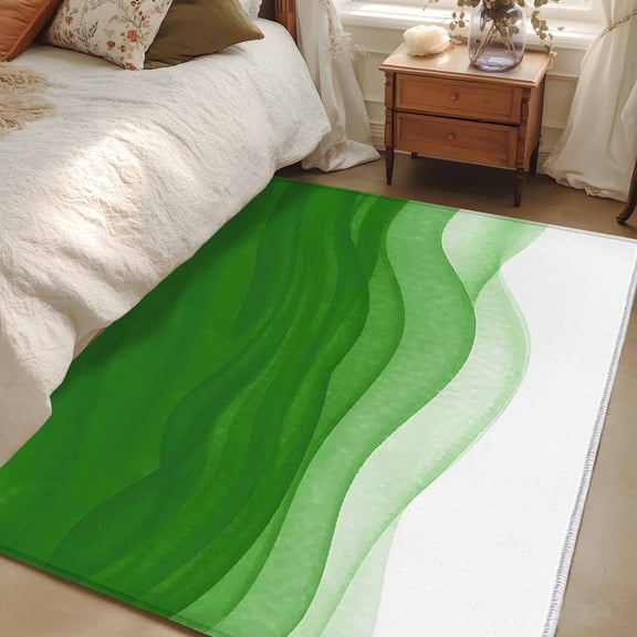 4x6 Area Rugs, Ombre Green Waves Non-Skid Rubber Backing Large Rectangle Rugs - Living Room Bedroom Home Office, Abstract Art Gradient Modern Indoor Floor Mat Carpets Washable Rug