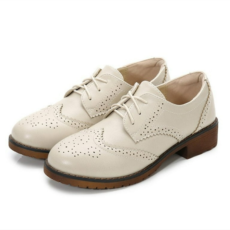 DREAM PAIRS Womens Brogue Lace Up Women's Flat Low Heel Smart Vintage