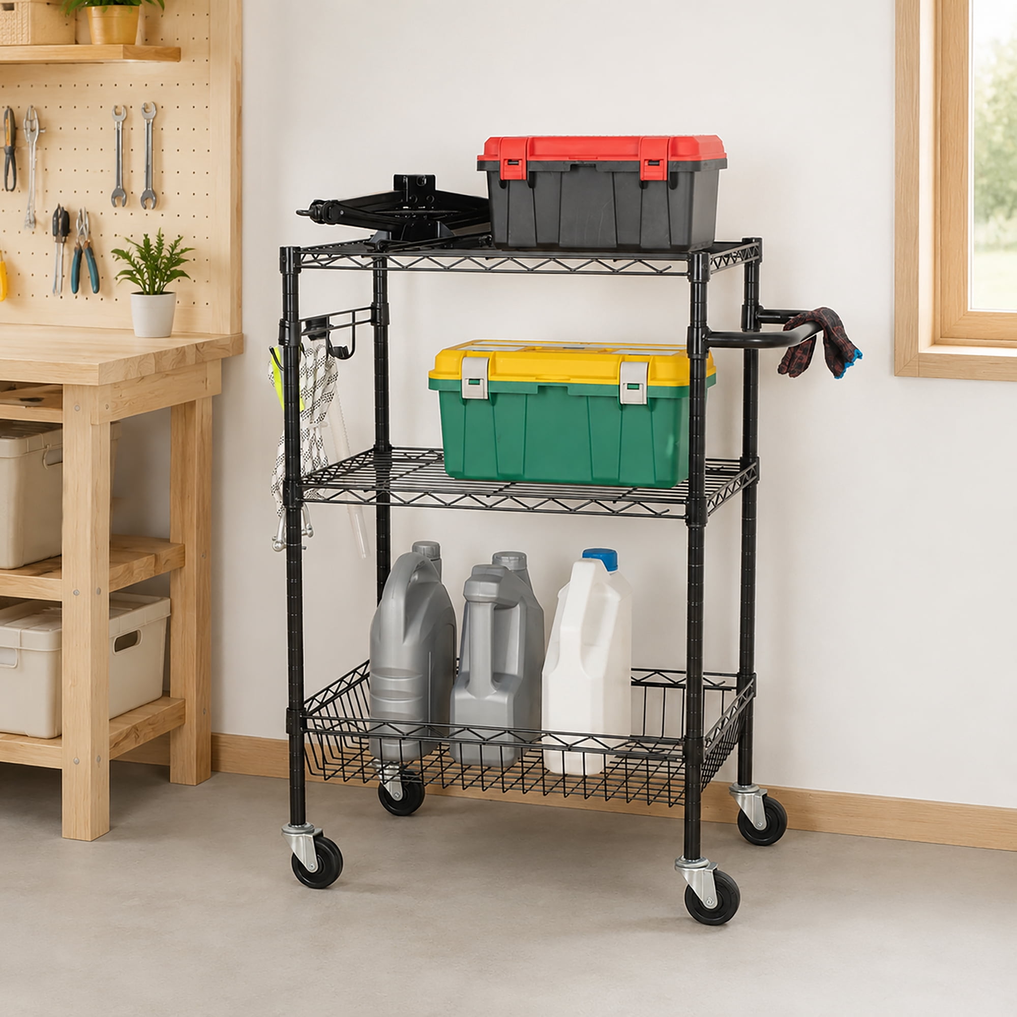 Hyper Tough 3-Tier New Multipurpose Rolling Cart, Black Color, 495lbs Load Capacity