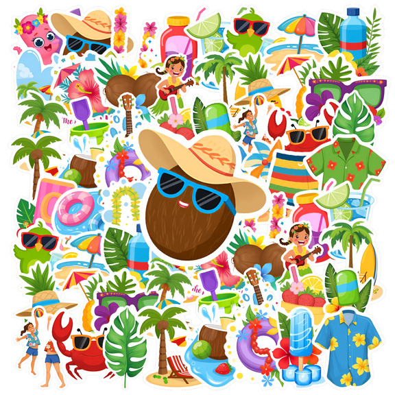 35pcs-50pcs Colorful Vacation Stickers Summer Beach Decals Tropical Vibes Stationery Stickers for Laptops Suitcases Notebooks