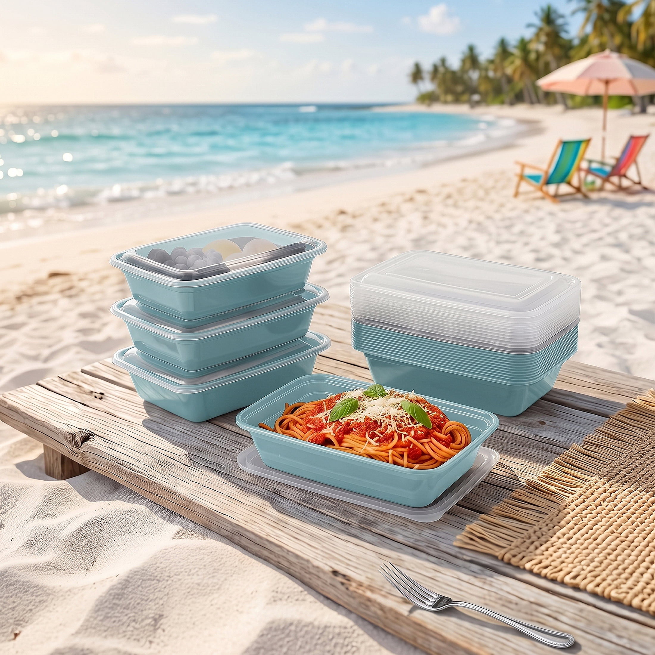 Mainstays 15-Pack 1-Compartment BPA-Free Plastic Meal Prep Food Storage Containers, Blue Cameo