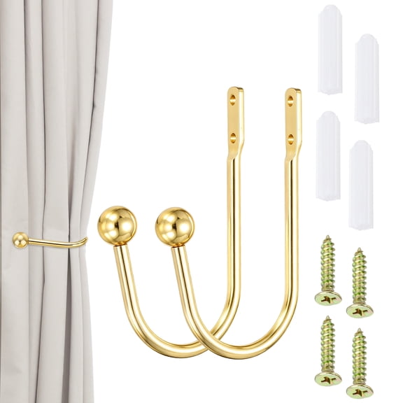 Curtain Holdbacks, 2 PCS Gold Curtains Tiebacks Wall Mounted Metal Drapery Holders Hooks Pull Backs for Wall Drapes