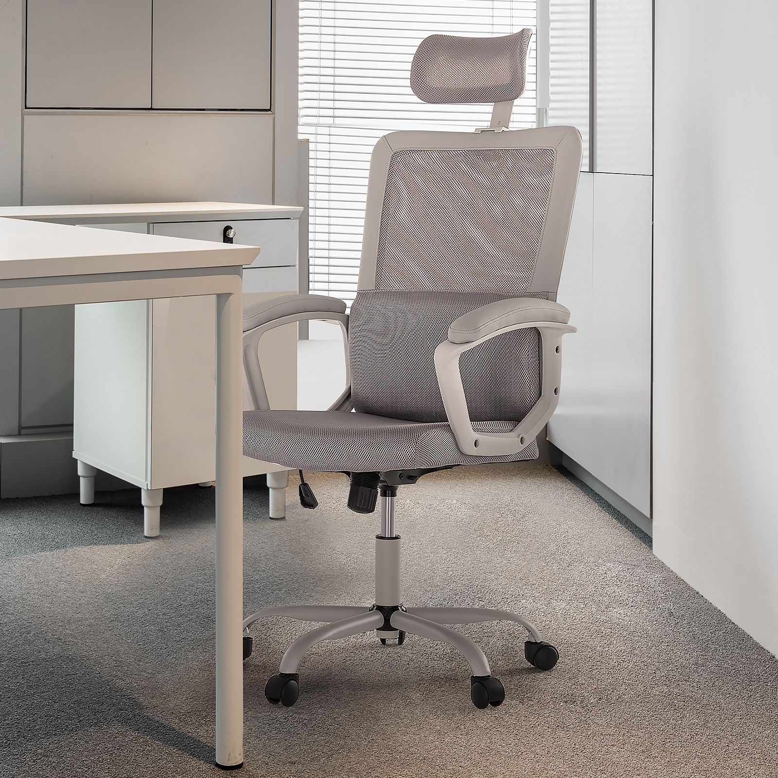 Sweetcripy Office Computer Desk Chair, Ergonomic High-Back Mesh Rolling  Work Swivel Chairs with Wheels, Comfortable Lumbar Support, Comfy Arms for