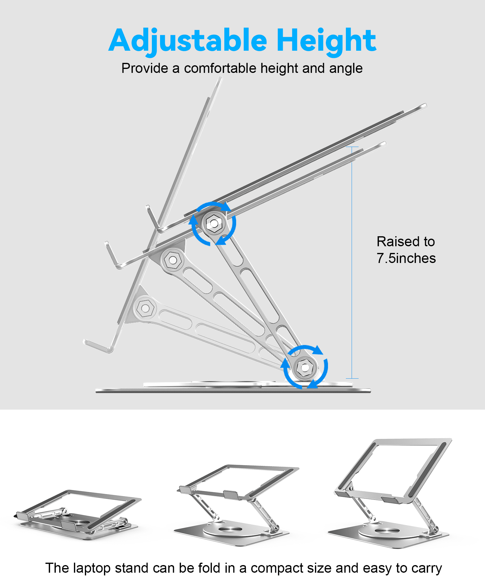 Kenke Adjustable Laptop Stand, Computer Stand with 360 Rotating Base, Ergonomic Laptop Riser Mount for Desk Foldable Protable Computer Desk Fits with MacBook Pro Air (10-16") -Silver
