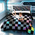 thumbnail image 3 of Erosebridal Checkered Flag King Size Comforter Sets, Racing Comforters King Size, Holographic Checkered, Black Reversible 3pcs 1 Comforter and 2 Pillowcases, 3 of 6