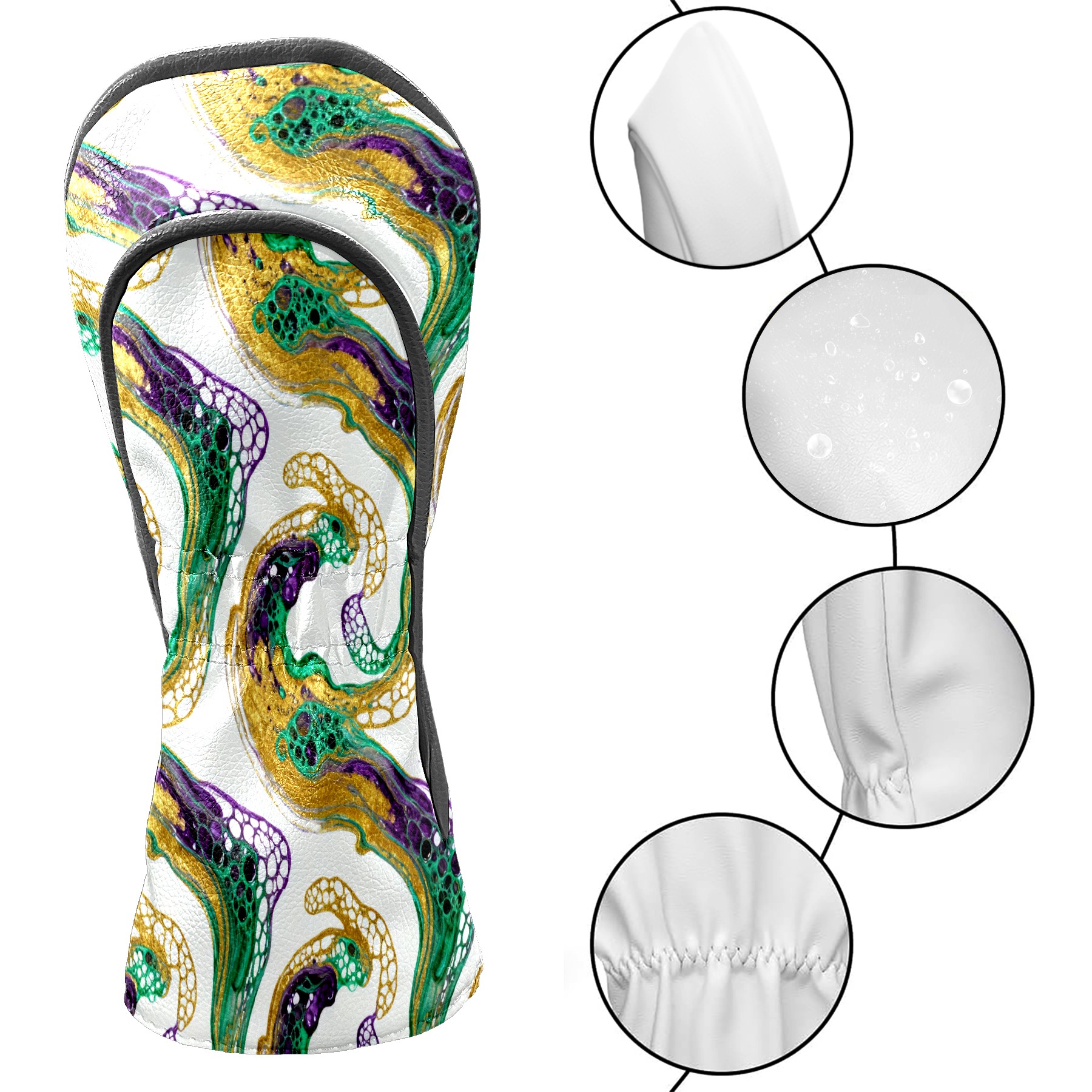 Golf Club Covers, Green GoldSwirl Premium PU Leather Driver Hybrid Putter Head Covers with Velvet Lining, Waterproof Golf Gifts for Men Women
