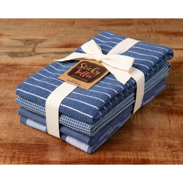Sticky Toffee Kitchen Towels Dish Towels 100% Cotton, Set of 4, Tan and White Hand Towels, Tea Towels, Reusable Absorbent Cleaning Cloths, 28 in x 16
