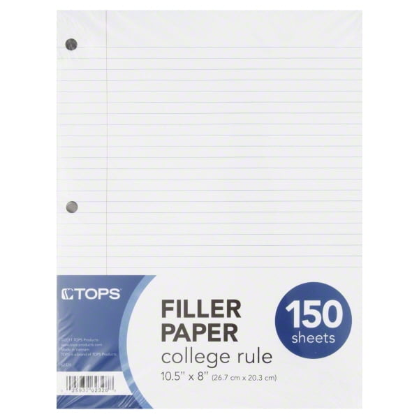 Filler Paper, 3-Hole, 10.5 X 8.5, Medium/College Rule, 150/Pack ...