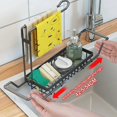 thumbnail image 2 of Organizador de fregadero de cocina, soporte de almacenamiento para fregadero de cocina para esponja, paño, cepillo, líquido lavavajillas, organizador de drenaje telescópico de acero inoxidable, L, 42,, 2 of 5