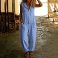 thumbnail image 6 of Women's Cotton Sleeveless Hooded Jumpsuit Button‑Front Utility‑Style Loose One‑Piece Long Pants with Multi‑Pockets Blue XXXL(XXXL), 6 of 7