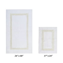 Better Trends 2 Piece Bathroom Rugs Mat 100% Cotton Water Absorbent, Reversible Extra Soft Tufted Bath Rug Set Machine Washable Laundry Room (17”x24”|24”x40”) Hotel Collection - White/Ivory