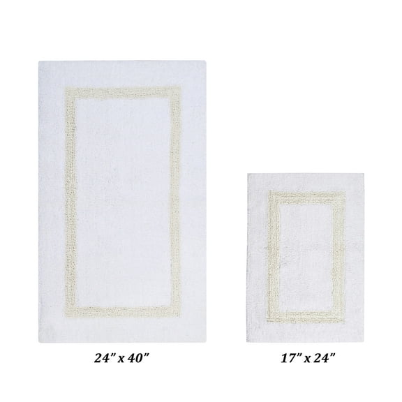 Better Trends 2 Piece Bathroom Rugs Mat 100% Cotton Water Absorbent, Reversible Extra Soft Tufted Bath Rug Set Machine Washable Laundry Room (17”x24”|24”x40”) Hotel Collection - White/Ivory