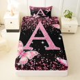 thumbnail image 3 of Manfei Pink Butterfly Twin Sheets,Girls Personalized Letter A Bedding,3-Piece, 3 of 6