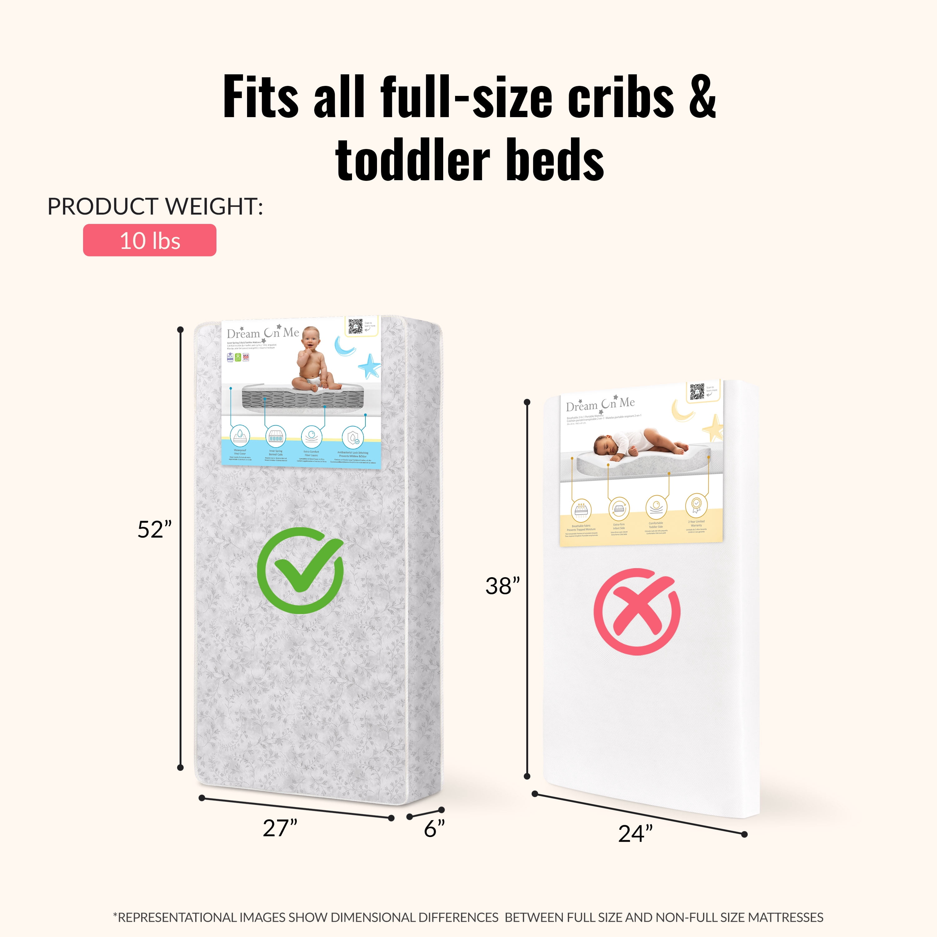 Dream On Me Nirvana 6” 96-Coil Inner Spring Crib & Toddler Mattress | Waterproof Vinyl Cover | Greenguard Gold Certified |10-Year Manufacturer Warranty | Grey Leaf