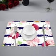 thumbnail image 2 of MKHERT Navy Striped Print with Roses Floral Placemats Table Mats for Dining Room Kitchen Table Decoration 12x18 inch,Set of 4, 2 of 4