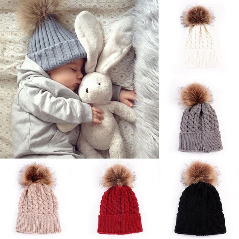 Mother Child Faux Fur Pom Knit Crochet 