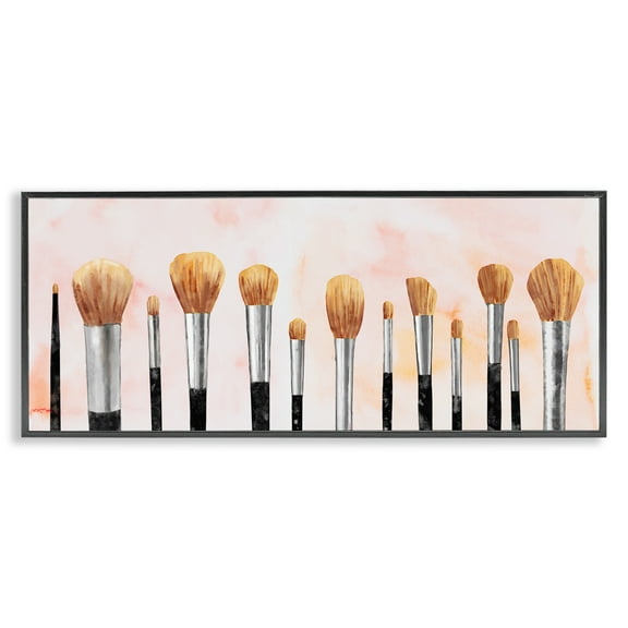 Stupell Industries Pink Makeup Brush Collection Beauty & Fashion Painting Black Framed Art Print Wall Art, 24 x 10