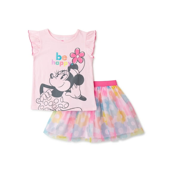 Minnie Mouse Baby and Toddler Girl Short Sleeve Top and Skirt, 2 Piece Outfit Set, 12 Months-5T