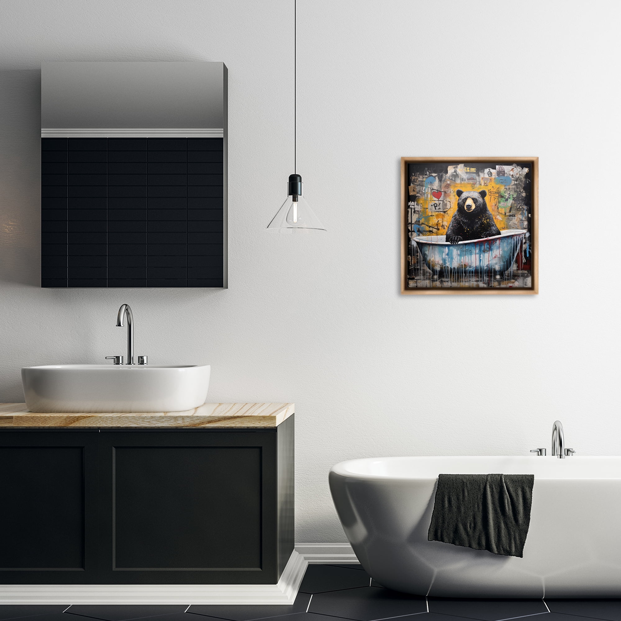 Stupell Industries Graffiti Bathing Bear Typography Painting Brown Floater Framed Canvas Art Print Wall Art, 18 x 18